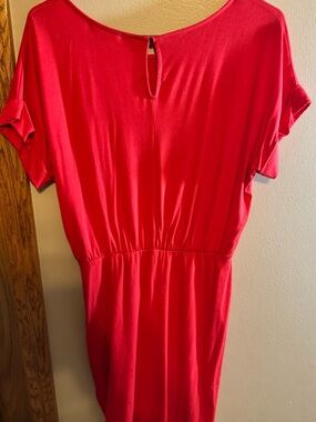 Beacon Red Short Sleeve Ruched Dress